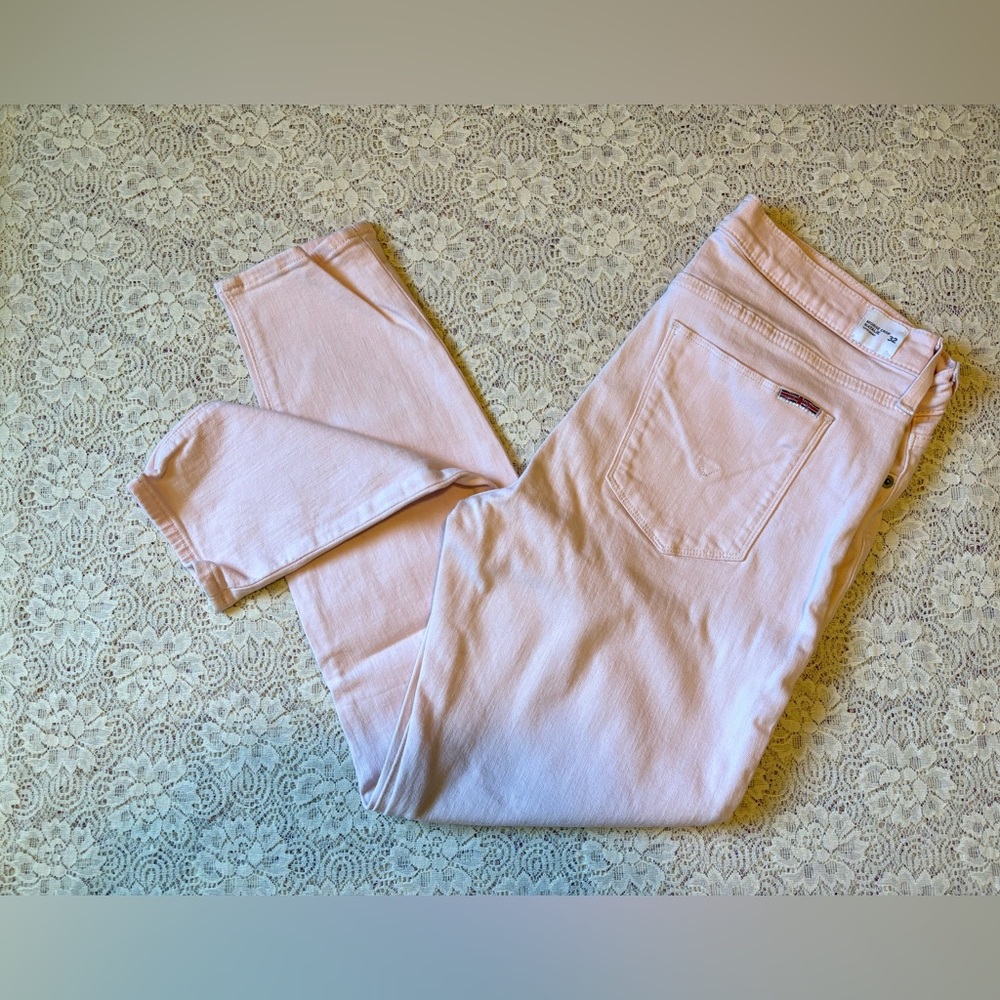 EUC 32 Hudson Light Pink 2% Elastic Natalie Super Skinny Mid-Rise Crop Jeans